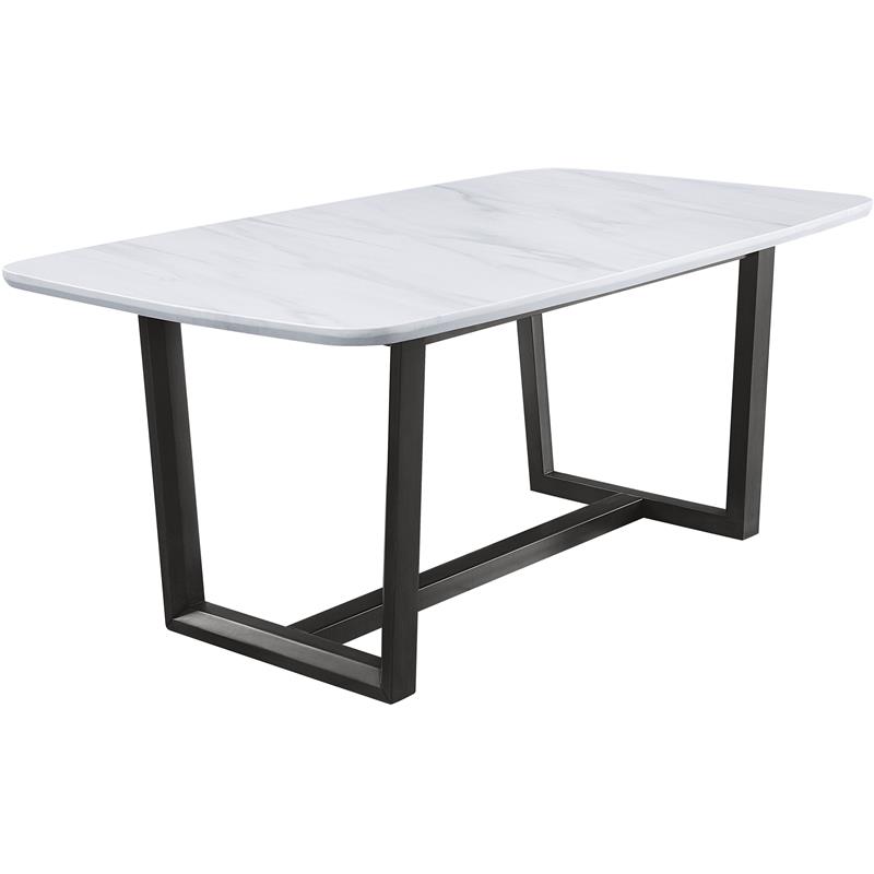 Bowery Hill Rectangular Dining Table with Marble Top in White and Gray Oak