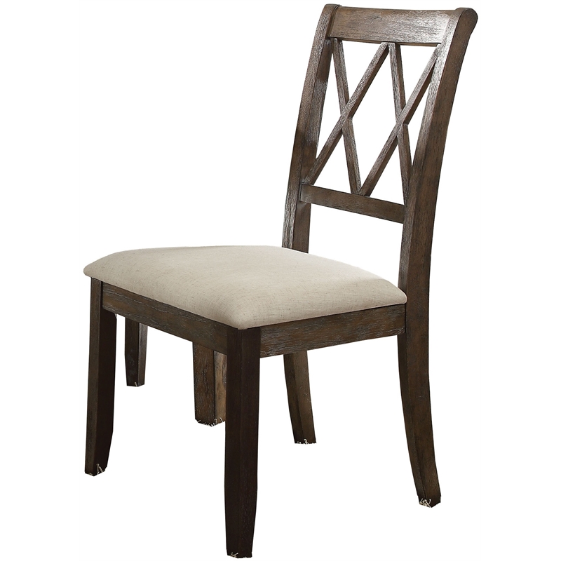 Bowery Hill Beige Linen Side Chair with XX Backrest and Salvage Brown Frame