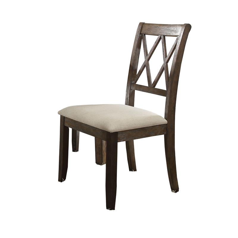 Bowery Hill Beige Linen Side Chair with XX Backrest and Salvage Brown Frame