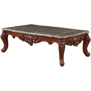 Bowery Hill Marble and Walnut Coffee Table with Decorative Carvings