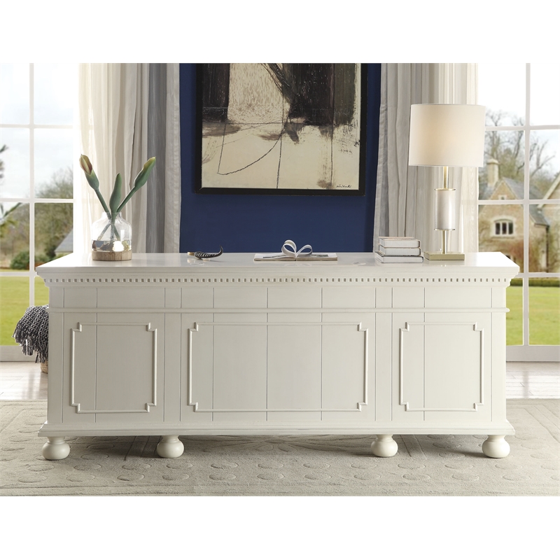 Bowery Hill Cream Wood Executive Desk with 9 Drawers and Bun Legs