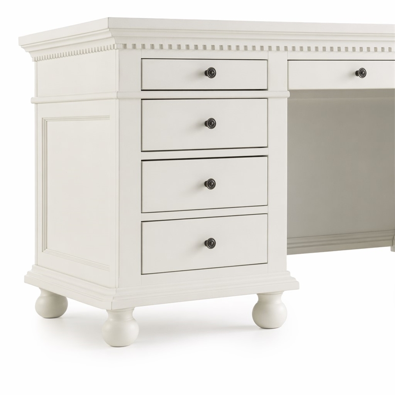 Bowery Hill Cream Wood Executive Desk with 9 Drawers and Bun Legs