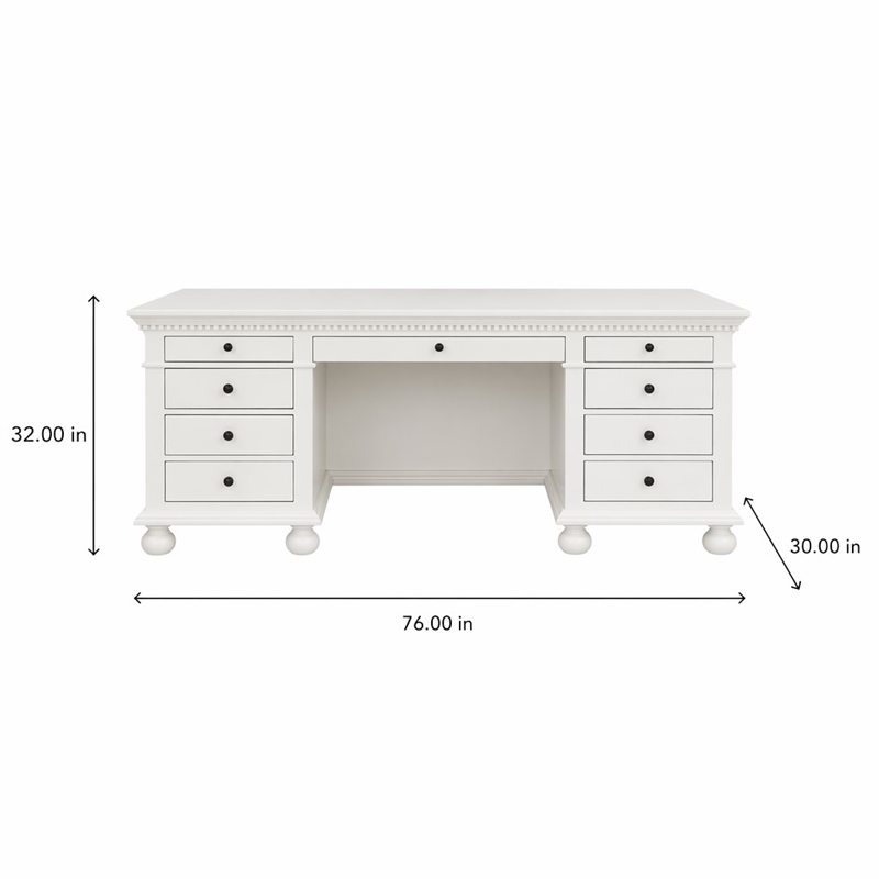 Bowery Hill Cream Wood Executive Desk with 9 Drawers and Bun Legs