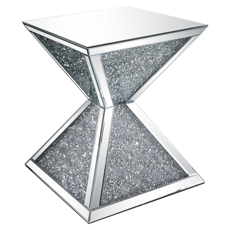 Bowery Hill Square End Table with Faux Diamonds and Mirror Finish
