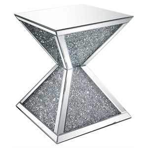 Bowery Hill Square End Table with Faux Diamonds and Mirror Finish