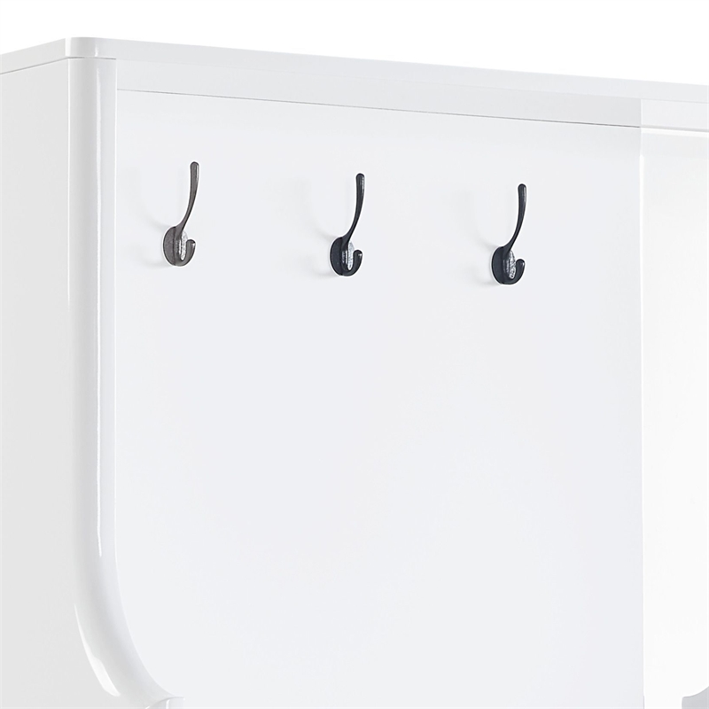 Bowery Hill Buck II 2-Door Wooden Hall Tree with Hooks and Mirror in White