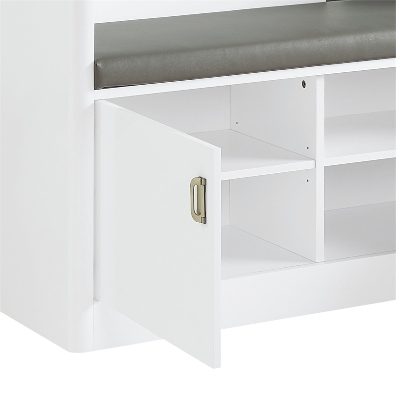 Bowery Hill Buck II 2-Door Wooden Hall Tree with Hooks and Mirror in White