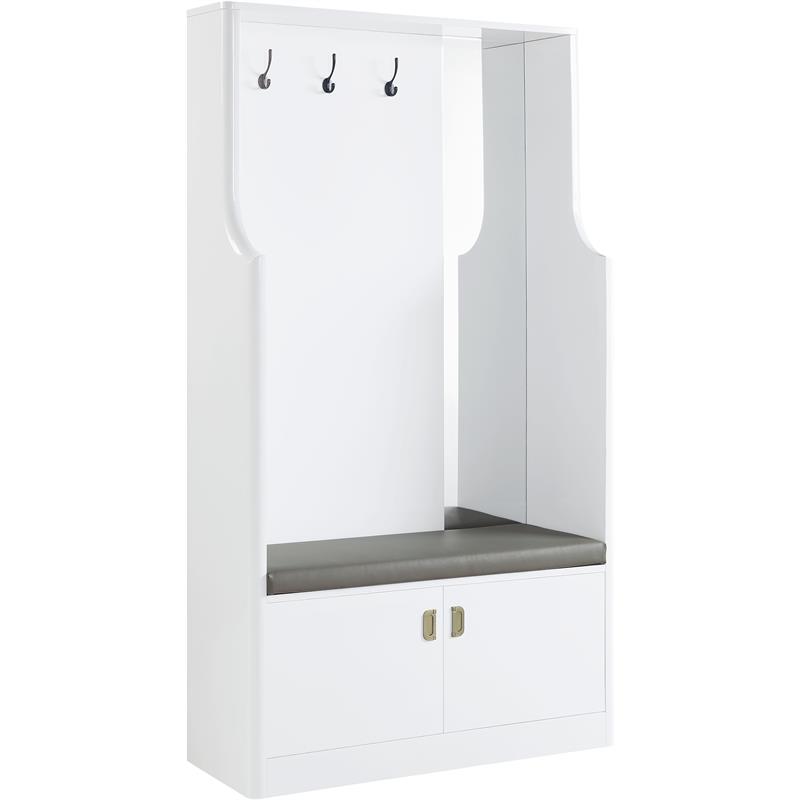 Bowery Hill Buck II 2-Door Wooden Hall Tree with Hooks and Mirror in White