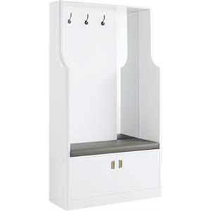 Bowery Hill Buck II 2-Door Wooden Hall Tree with Hooks and Mirror in White