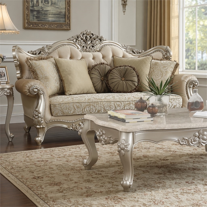 Bowery Hill Tufted Sofa with Wingback Design in Champagne Gold Fabric