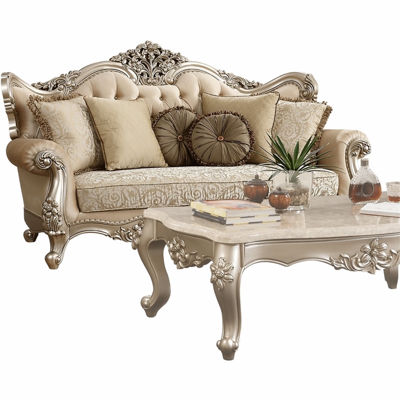 Bowery Hill Tufted Sofa with Wingback Design in Champagne Gold Fabric