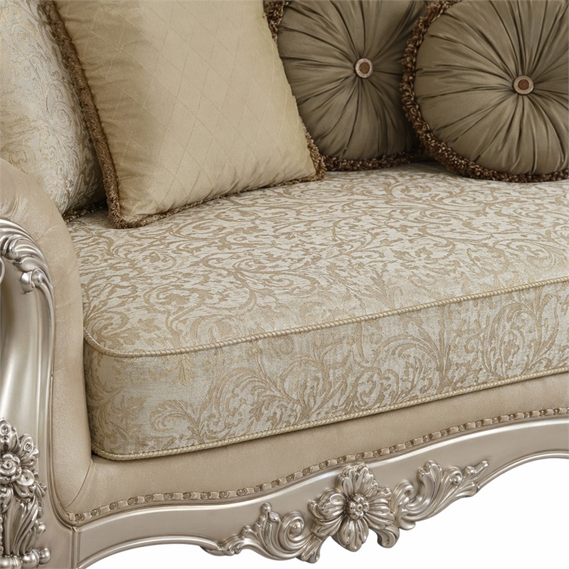 Bowery Hill Tufted Sofa with Wingback Design in Champagne Gold Fabric