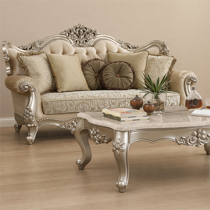 Bowery Hill Tufted Sofa with Wingback Design in Champagne Gold Fabric