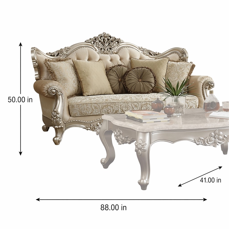 Bowery Hill Tufted Sofa with Wingback Design in Champagne Gold Fabric