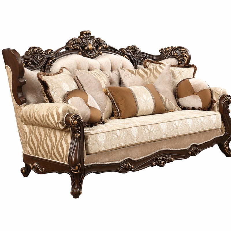 Bowery Hill Fabric Tufted Sofa with Wingback Design in Walnut Finish