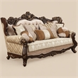 Bowery Hill Fabric Tufted Sofa with Wingback Design in Walnut Finish
