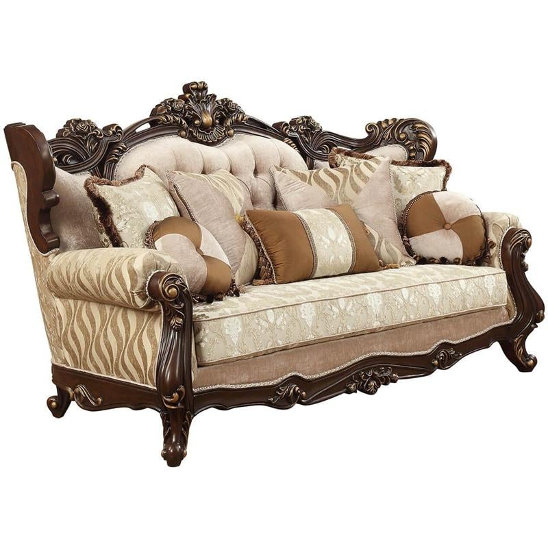 Bowery Hill Fabric Tufted Sofa with Wingback Design in Walnut Finish