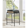 Bowery Hill Tray Top Round Wooden End Table with Rattan Insert in Black