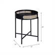 Bowery Hill Tray Top Round Wooden End Table with Rattan Insert in Black