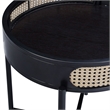 Bowery Hill Tray Top Round Wooden End Table with Rattan Insert in Black