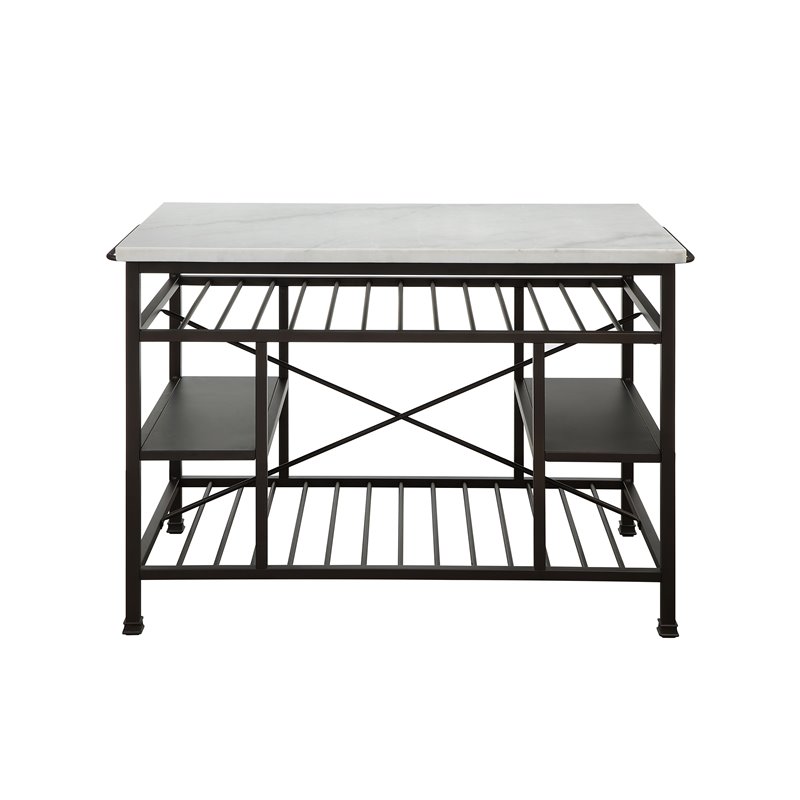 Bowery Hill Lanzo Kitchen Island with Marble Top in Gunmetal