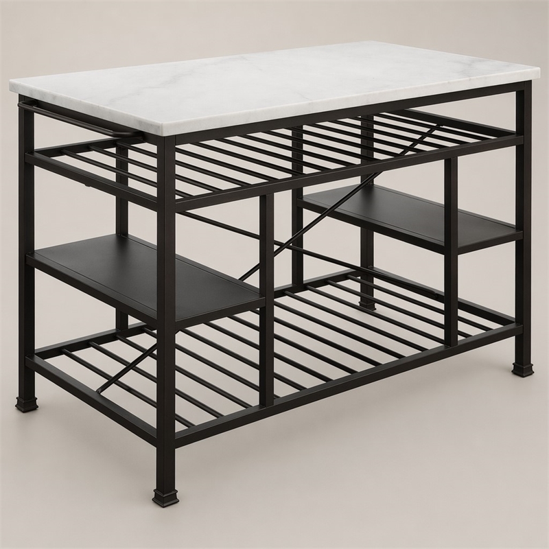Bowery Hill Lanzo Kitchen Island with Marble Top in Gunmetal