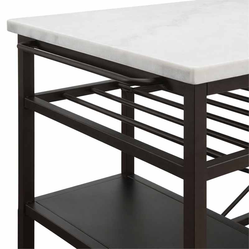 Bowery Hill Lanzo Kitchen Island with Marble Top in Gunmetal