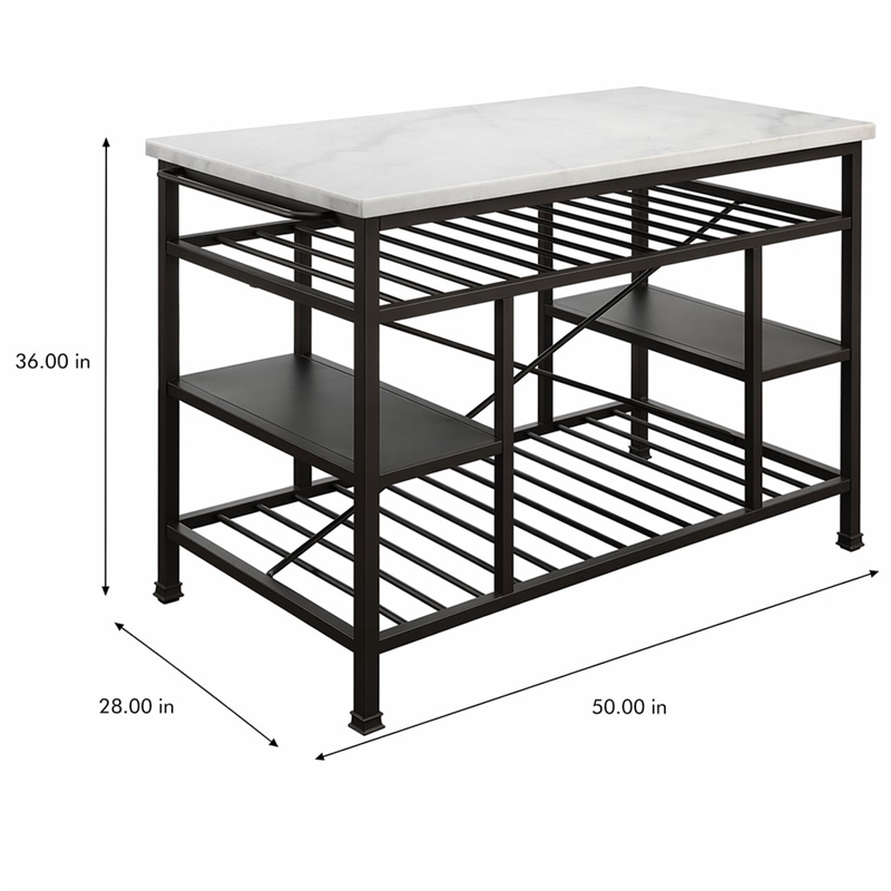 Bowery Hill Lanzo Kitchen Island with Marble Top in Gunmetal
