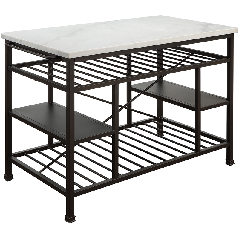 Bowery Hill Lanzo Kitchen Island with Marble Top in Gunmetal