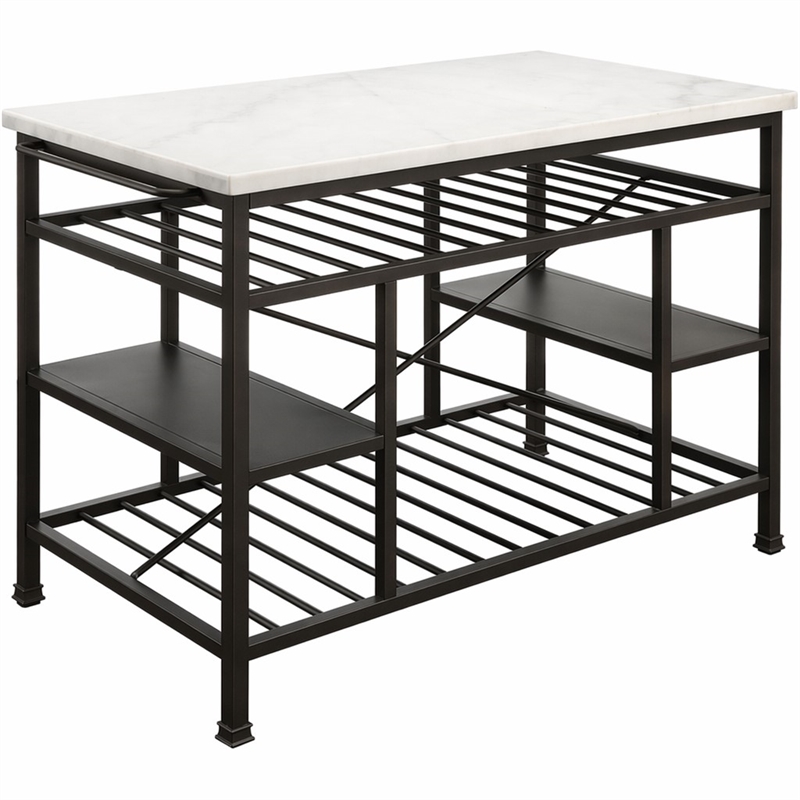 Bowery Hill Lanzo Kitchen Island with Marble Top in Gunmetal
