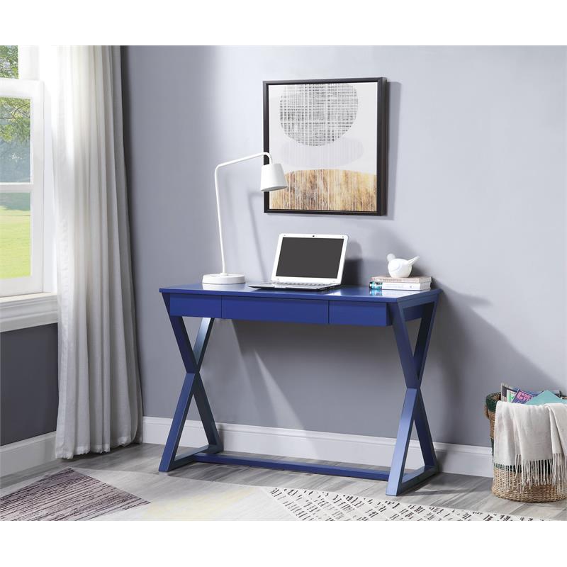 Bowery Hill Nalo 1-Drawer Wooden Writing Desk in Twilight Blue Finish