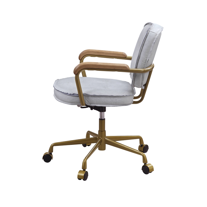 Bowery Hill Office Chair with Wooden Arm in Vintage White Leather