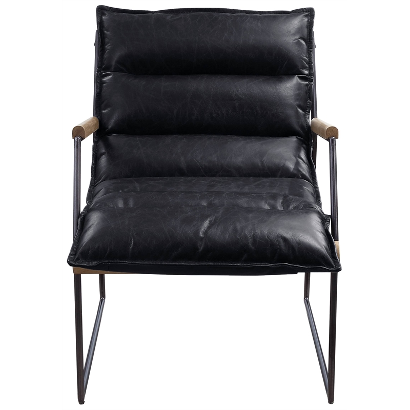 Bowery Hill Leather Upholstered Accent Chair in Distress Espresso