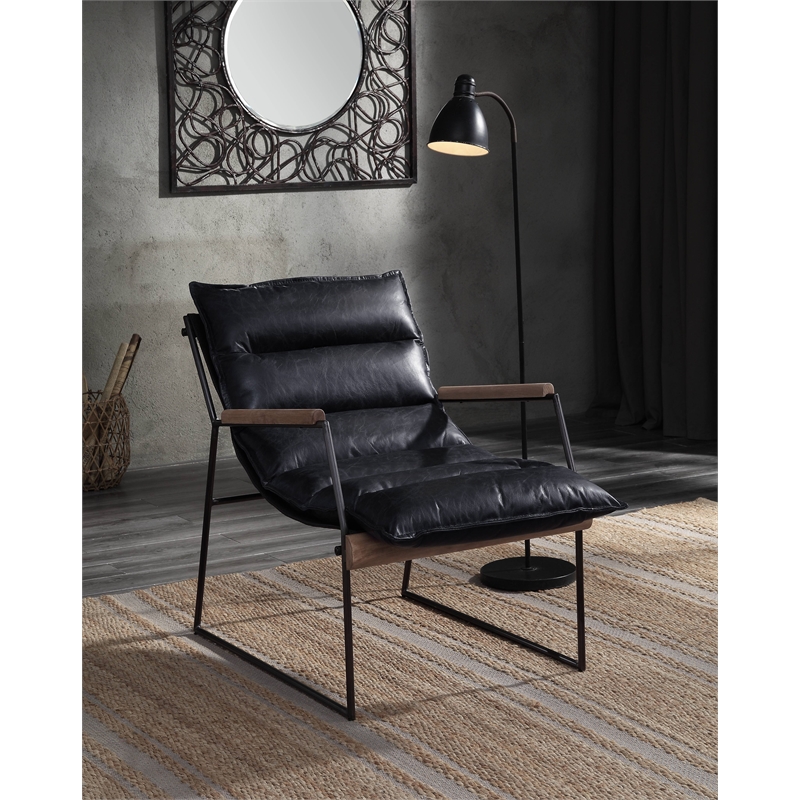 Bowery Hill Leather Upholstered Accent Chair in Distress Espresso