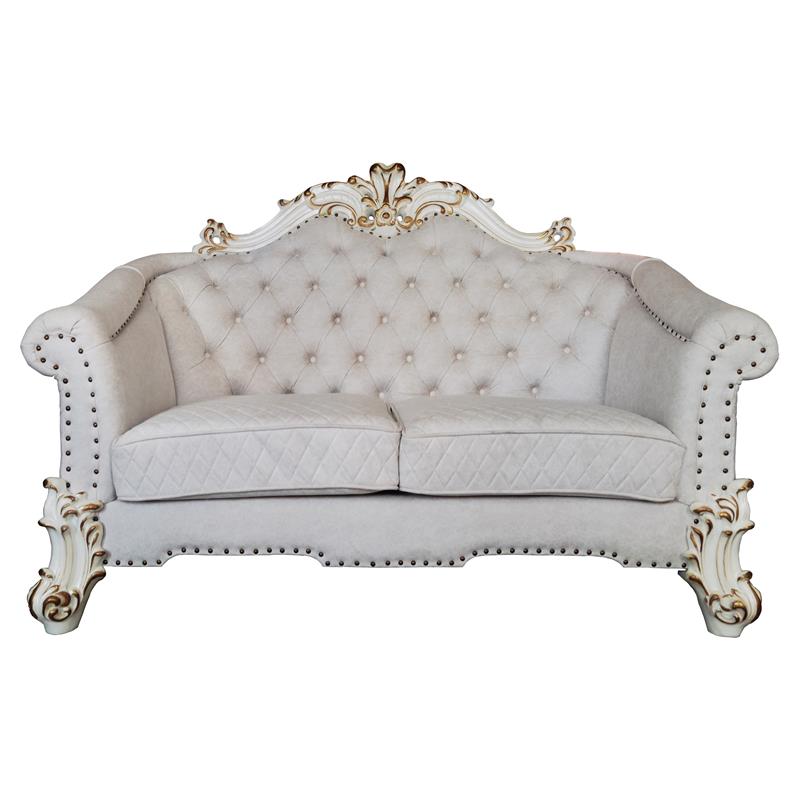 Bowery Hill Loveseat with 4 Pillows in Ivory Fabric and Antique Pearl