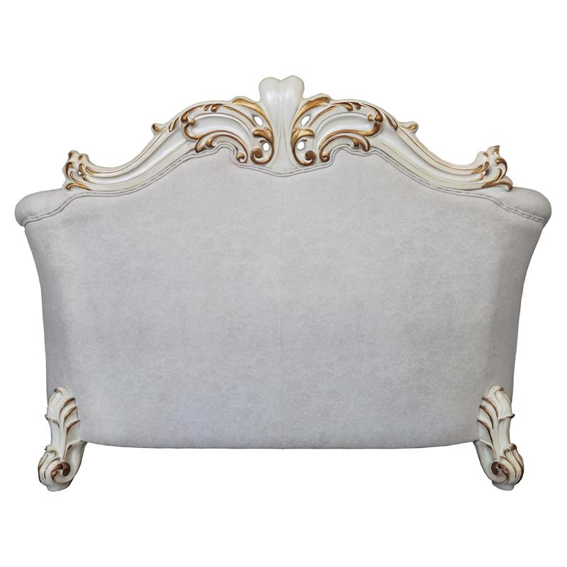 Bowery Hill Loveseat with 4 Pillows in Ivory Fabric and Antique Pearl