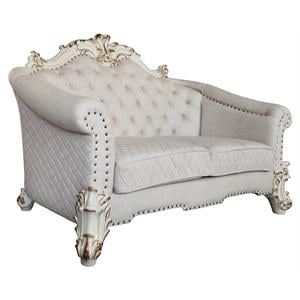 Bowery Hill Loveseat with 4 Pillows in Ivory Fabric and Antique Pearl