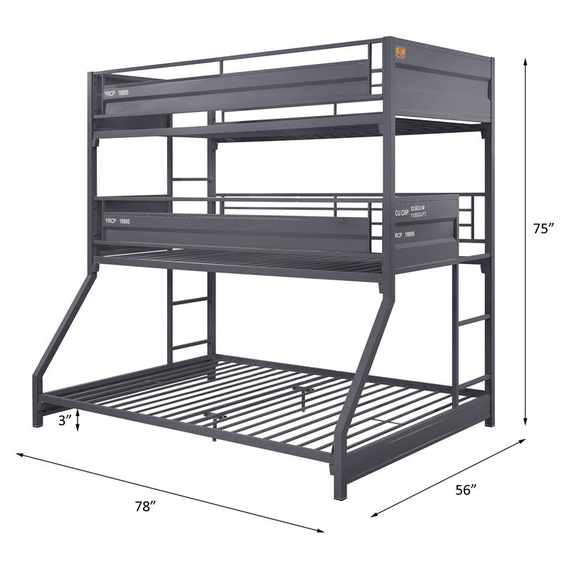 Bowery Hill Twin Over Twin Over Full Metal Triple Bunk Bed in Gunmetal