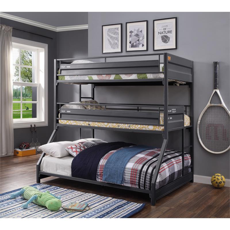 Bowery Hill Twin Over Twin Over Full Metal Triple Bunk Bed in Gunmetal