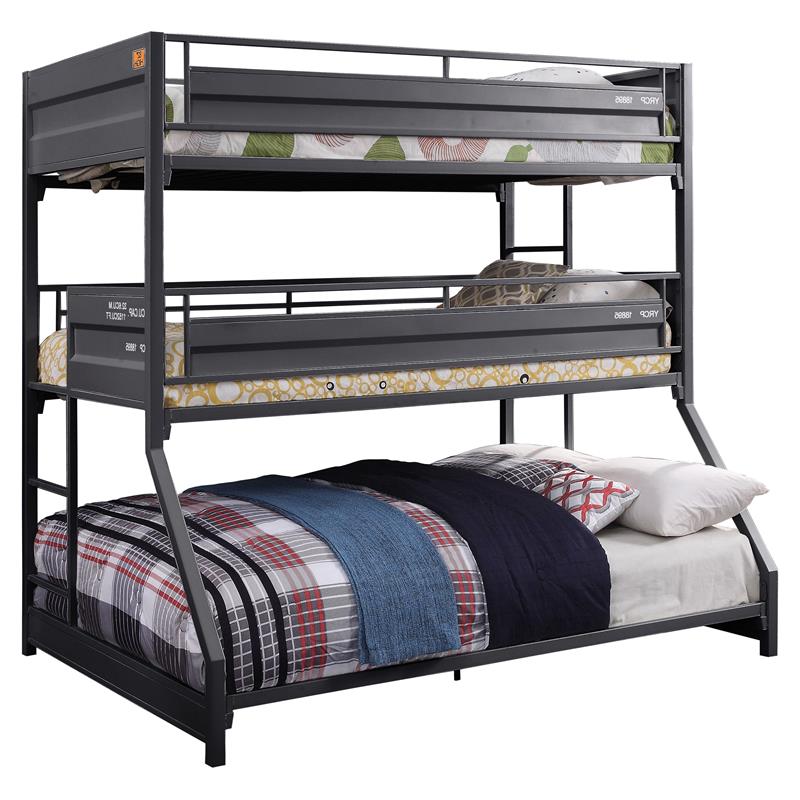 Bowery Hill Twin Over Twin Over Full Metal Triple Bunk Bed in Gunmetal
