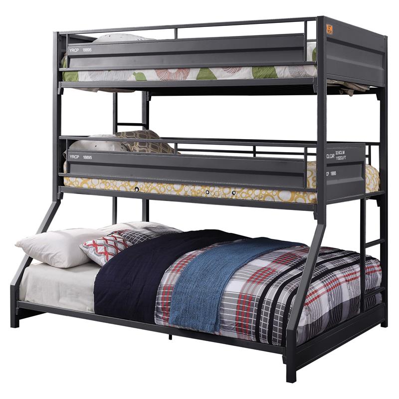 Bowery Hill Twin Over Twin Over Full Metal Triple Bunk Bed in Gunmetal