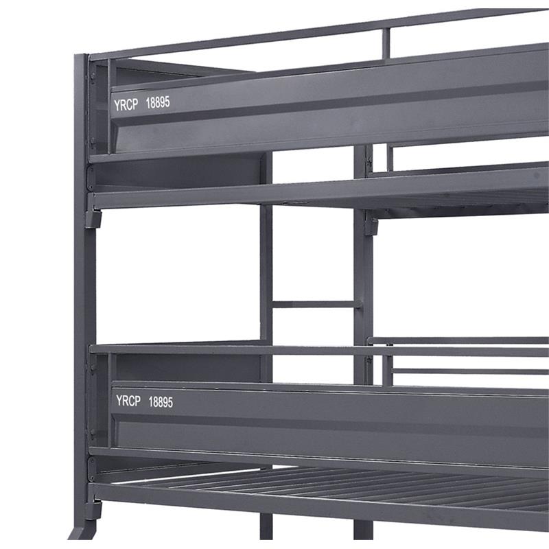 Bowery Hill Twin Over Twin Over Full Metal Triple Bunk Bed in Gunmetal
