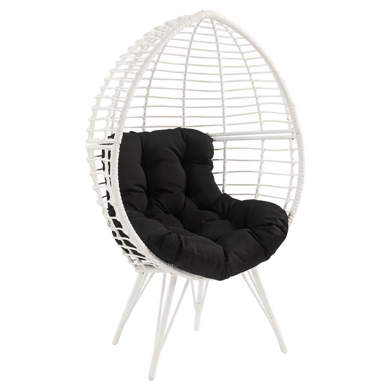Bowery Hill Glazed Wicker Teardrop Patio Lounge Chair in Black and White