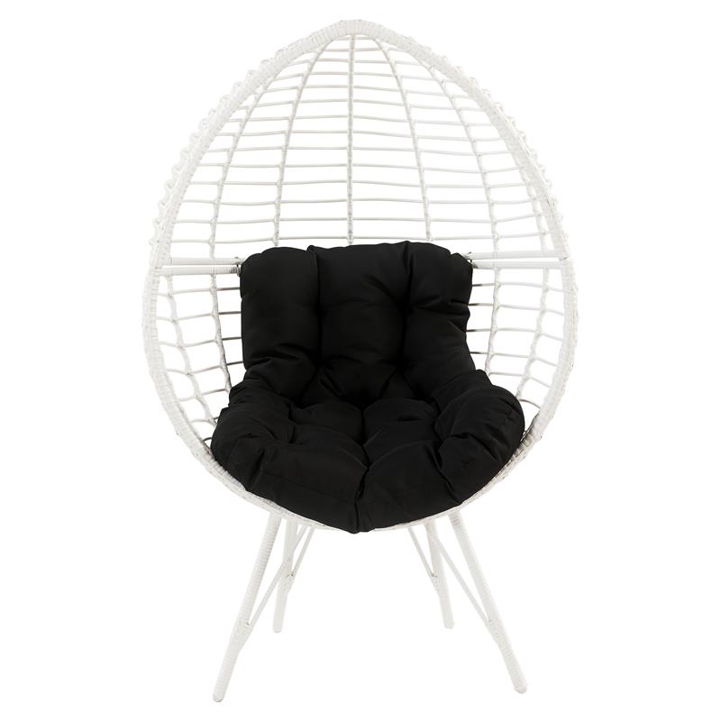Bowery Hill Glazed Wicker Teardrop Patio Lounge Chair in Black and White
