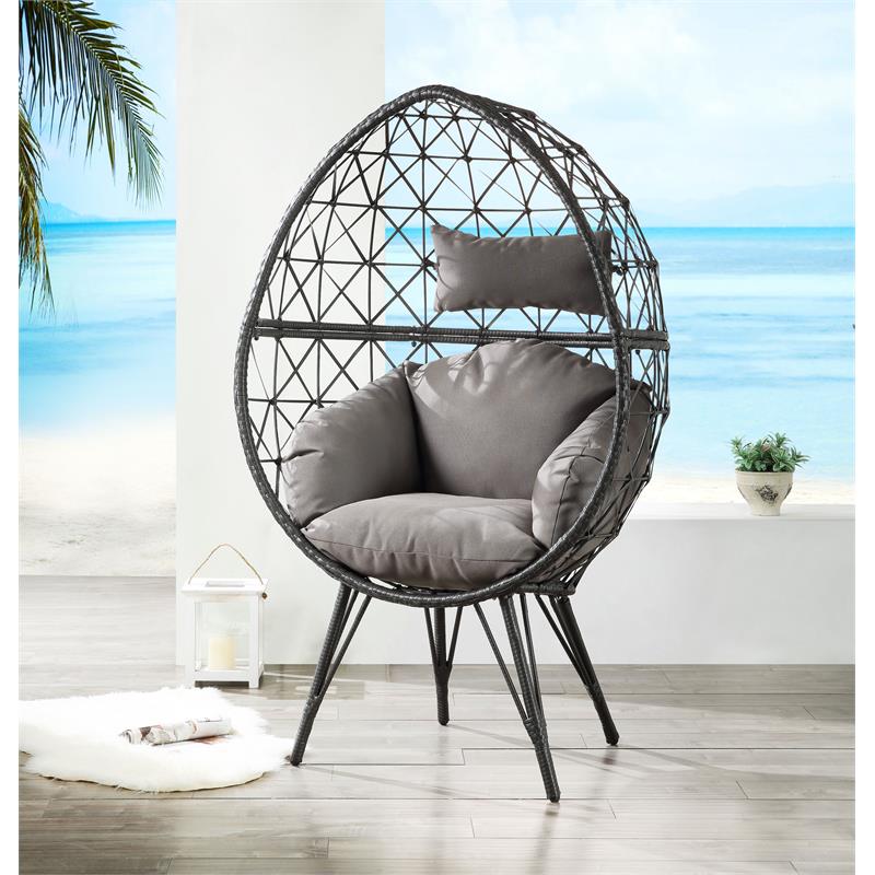 Bowery Hill Wicker Teardrop Patio Lounge Chair in Light Gray and Black