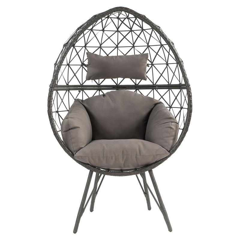 Bowery Hill Wicker Teardrop Patio Lounge Chair in Light Gray and Black