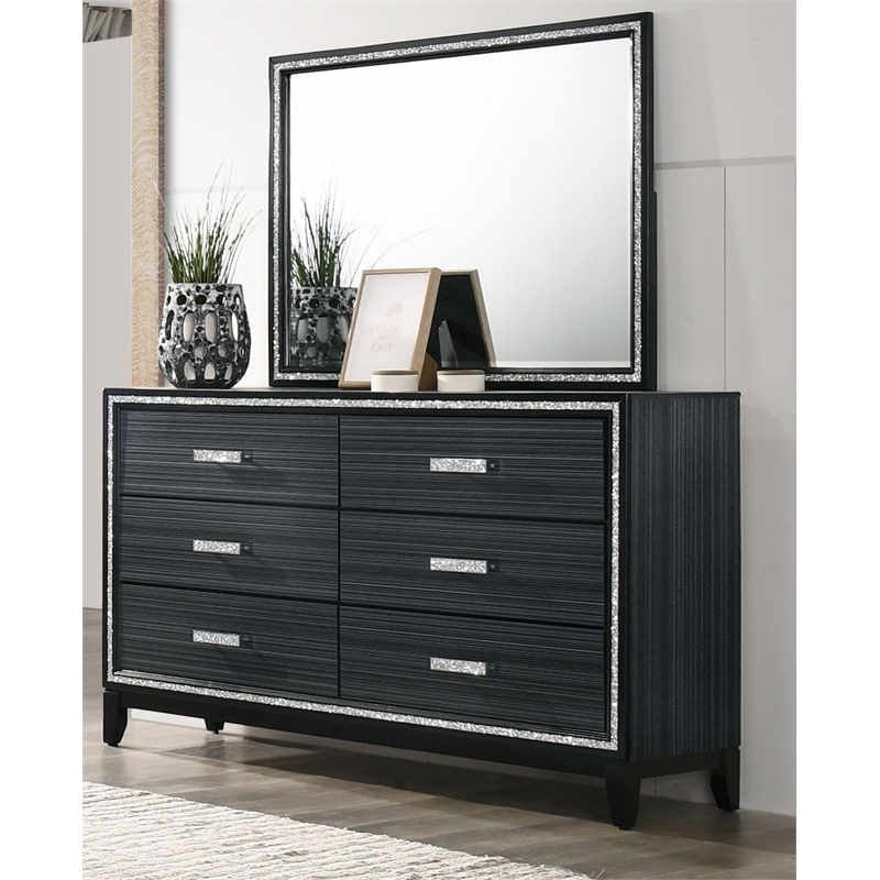 Bowery Hill Rectangular Wood Frame Dresser Mirror in Weathered Black