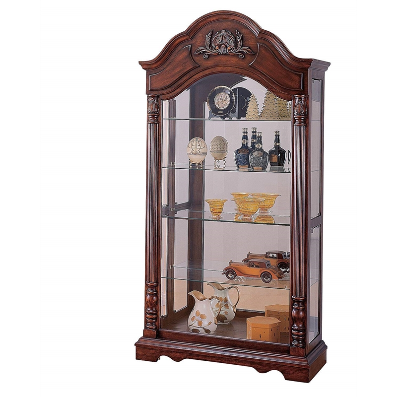 Bowery Hill Denton Cherry Curio Cabinet with Tempered Glass Shelves