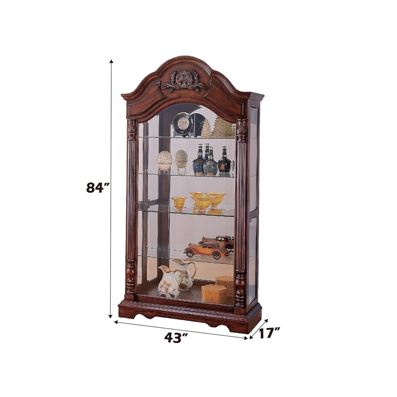 Bowery Hill Denton Cherry Curio Cabinet with Tempered Glass Shelves