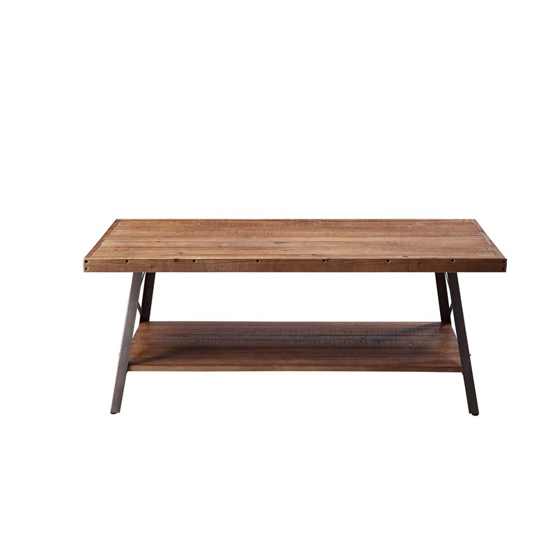 Bowery Hill Rectangular Wooden Coffee Table in Weathered Oak and Sandy Black
